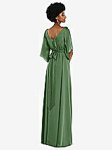 Rear View Thumbnail - Vineyard Green Asymmetric Bell Sleeve Wrap Maxi Dress with Front Slit