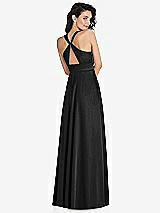 Rear View Thumbnail - Black Shirred Shoulder Criss Cross Back Maxi Dress with Front Slit