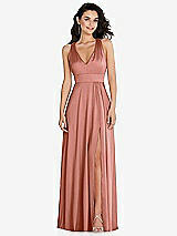 Front View Thumbnail - Desert Rose Shirred Shoulder Criss Cross Back Maxi Dress with Front Slit