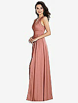 Side View Thumbnail - Desert Rose Shirred Shoulder Criss Cross Back Maxi Dress with Front Slit