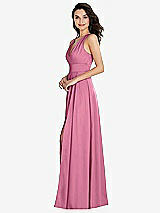 Side View Thumbnail - Orchid Pink Shirred Shoulder Criss Cross Back Maxi Dress with Front Slit