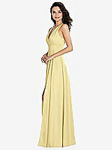Side View Thumbnail - Pale Yellow Shirred Shoulder Criss Cross Back Maxi Dress with Front Slit