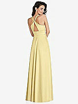 Rear View Thumbnail - Pale Yellow Shirred Shoulder Criss Cross Back Maxi Dress with Front Slit
