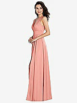 Side View Thumbnail - Rose - PANTONE Rose Quartz Shirred Shoulder Criss Cross Back Maxi Dress with Front Slit
