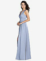 Side View Thumbnail - Sky Blue Shirred Shoulder Criss Cross Back Maxi Dress with Front Slit