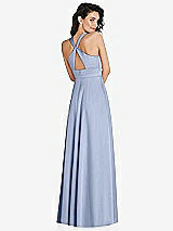 Rear View Thumbnail - Sky Blue Shirred Shoulder Criss Cross Back Maxi Dress with Front Slit