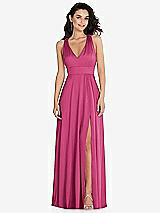 Front View Thumbnail - Tea Rose Shirred Shoulder Criss Cross Back Maxi Dress with Front Slit