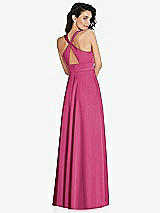Rear View Thumbnail - Tea Rose Shirred Shoulder Criss Cross Back Maxi Dress with Front Slit