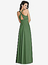 Rear View Thumbnail - Vineyard Green Shirred Shoulder Criss Cross Back Maxi Dress with Front Slit