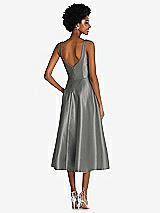 Rear View Thumbnail - Charcoal Gray Square Neck Full Skirt Satin Midi Dress with Pockets