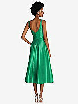 Rear View Thumbnail - Pantone Emerald Square Neck Full Skirt Satin Midi Dress with Pockets