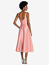 Rear View Thumbnail - Apricot Square Neck Full Skirt Satin Midi Dress with Pockets