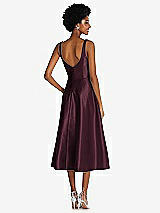 Rear View Thumbnail - Bordeaux Square Neck Full Skirt Satin Midi Dress with Pockets