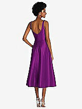 Rear View Thumbnail - Dahlia Square Neck Full Skirt Satin Midi Dress with Pockets