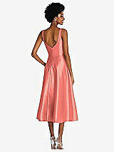 Rear View Thumbnail - Ginger Square Neck Full Skirt Satin Midi Dress with Pockets