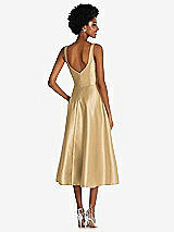 Rear View Thumbnail - Venetian Gold Square Neck Full Skirt Satin Midi Dress with Pockets