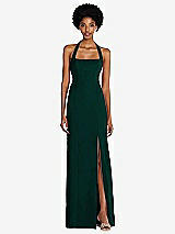 Front View Thumbnail - Evergreen Tie Halter Open Back Trumpet Gown 