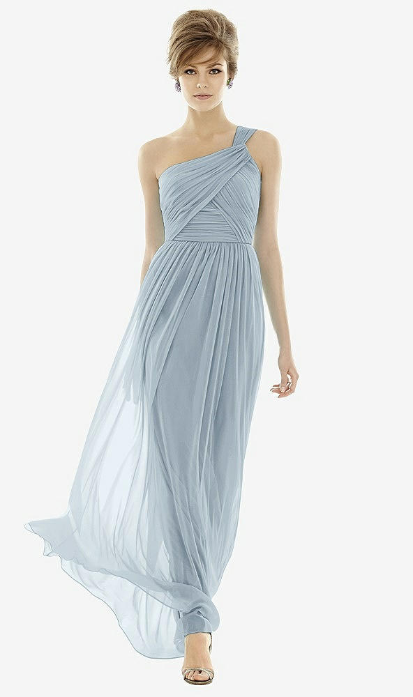 Front View - Mist Illusion Plunge Neck Shirred Maxi Dress