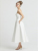 Side View Thumbnail - Off White Ruffle-Trimmed Strapless Satin Wedding Dress with Pockets