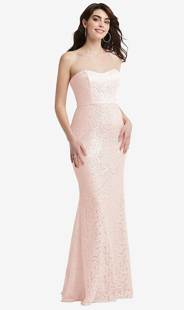 Front View - Blush Sweetheart Strapless Sequin Lace Trumpet Gown