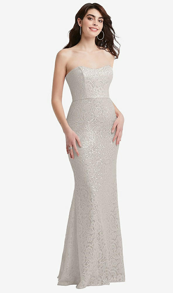 Front View - Oyster Sweetheart Strapless Sequin Lace Trumpet Gown