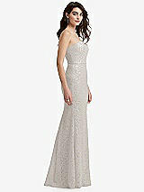 Side View Thumbnail - Oyster Sweetheart Strapless Sequin Lace Trumpet Gown