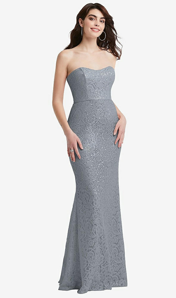 Front View - Platinum Sweetheart Strapless Sequin Lace Trumpet Gown