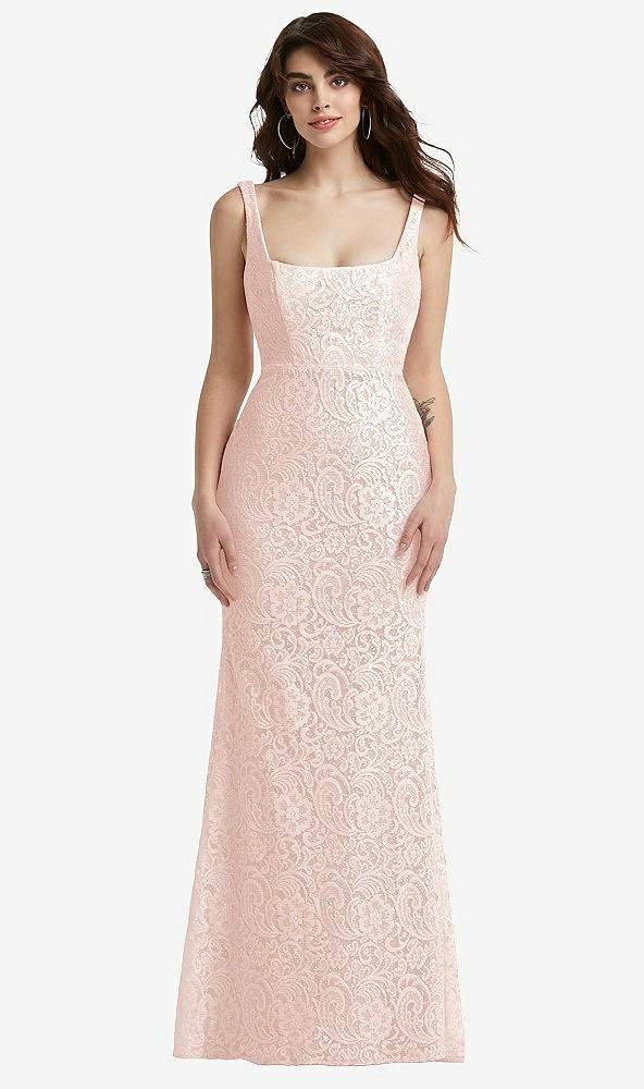 Front View - Blush Scoop Back Sequin Lace Trumpet Gown