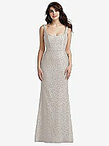 Front View Thumbnail - Oyster Scoop Back Sequin Lace Trumpet Gown