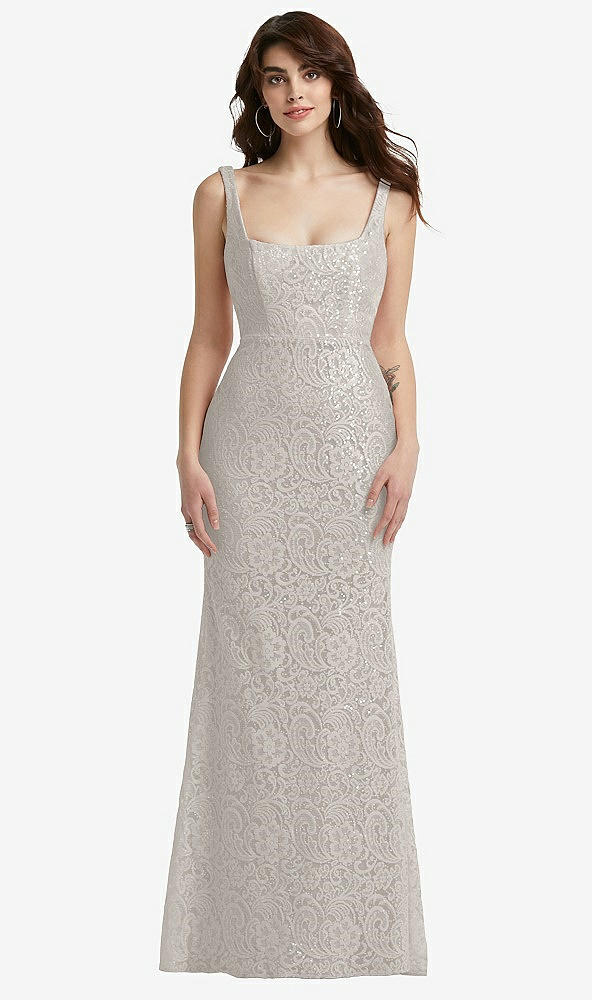 Front View - Oyster Scoop Back Sequin Lace Trumpet Gown