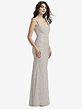 Side View Thumbnail - Oyster Scoop Back Sequin Lace Trumpet Gown