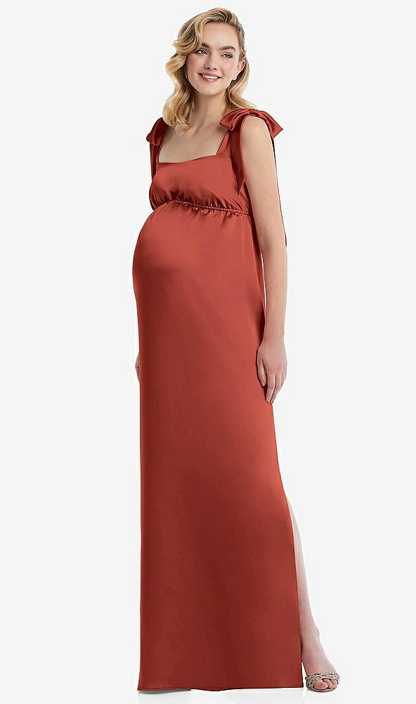 Front View - Amber Sunset Flat Tie-Shoulder Empire Waist Maternity Dress
