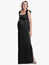 Front View Thumbnail - Black Flat Tie-Shoulder Empire Waist Maternity Dress