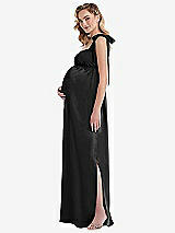 Side View Thumbnail - Black Flat Tie-Shoulder Empire Waist Maternity Dress