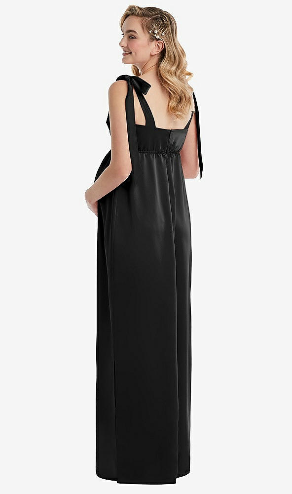 Back View - Black Flat Tie-Shoulder Empire Waist Maternity Dress