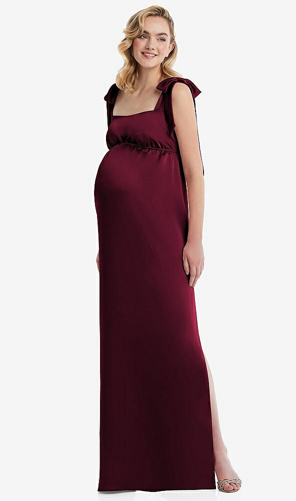 Front View - Cabernet Flat Tie-Shoulder Empire Waist Maternity Dress