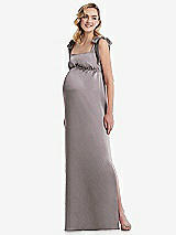 Front View Thumbnail - Cashmere Gray Flat Tie-Shoulder Empire Waist Maternity Dress