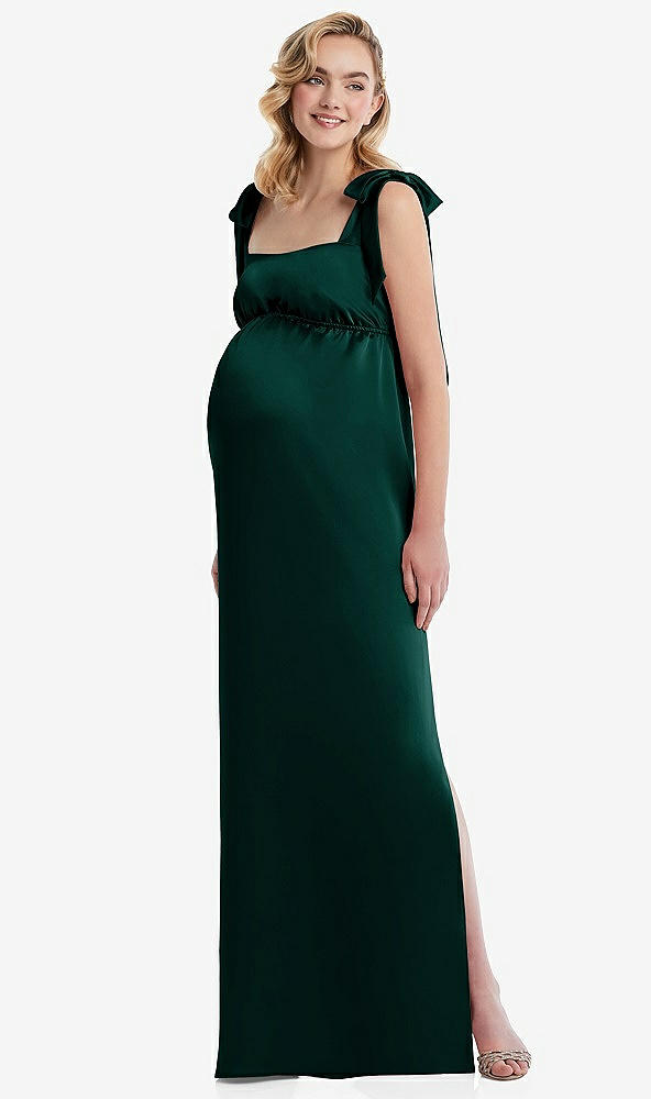 Front View - Evergreen Flat Tie-Shoulder Empire Waist Maternity Dress