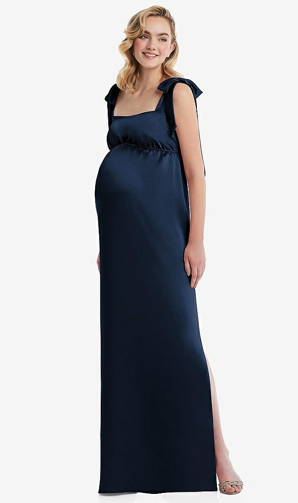 Front View - Midnight Navy Flat Tie-Shoulder Empire Waist Maternity Dress