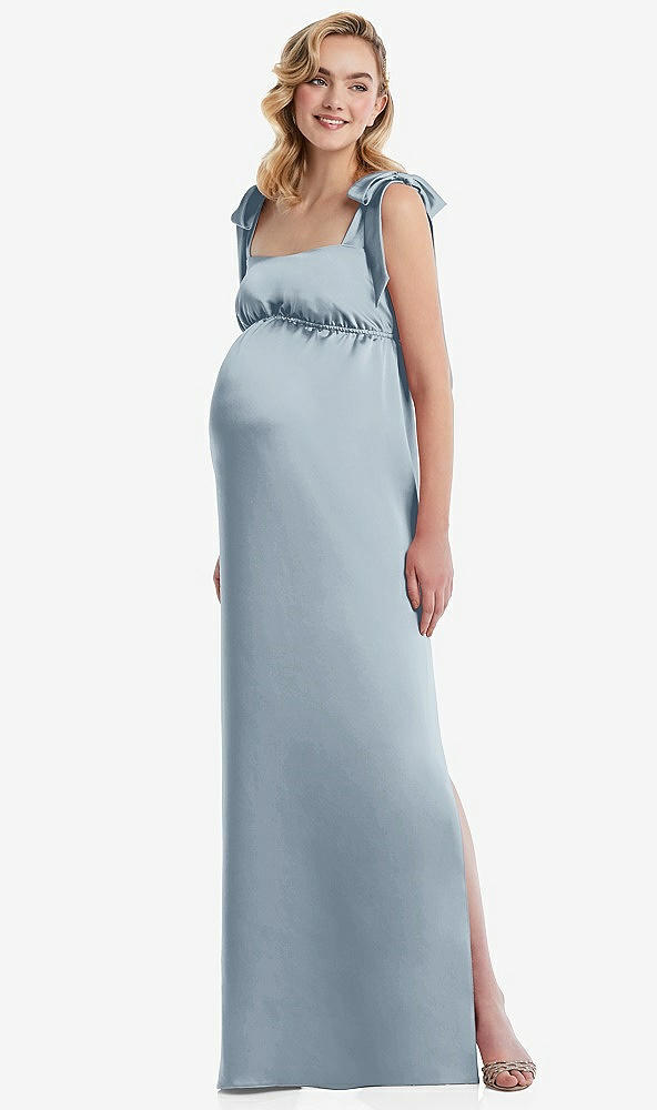 Front View - Mist Flat Tie-Shoulder Empire Waist Maternity Dress