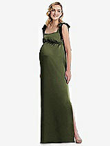 Front View Thumbnail - Olive Green Flat Tie-Shoulder Empire Waist Maternity Dress
