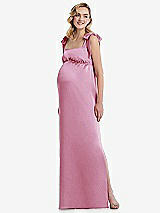 Front View Thumbnail - Powder Pink Flat Tie-Shoulder Empire Waist Maternity Dress