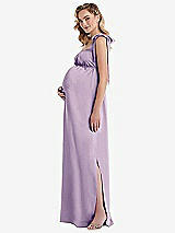 Side View Thumbnail - Pale Purple Flat Tie-Shoulder Empire Waist Maternity Dress