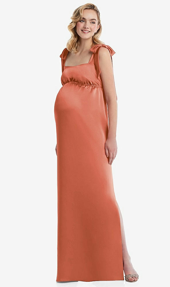Front View - Terracotta Copper Flat Tie-Shoulder Empire Waist Maternity Dress