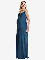 Side View Thumbnail - Dusk Blue Cowl-Neck Tie-Strap Maternity Slip Dress