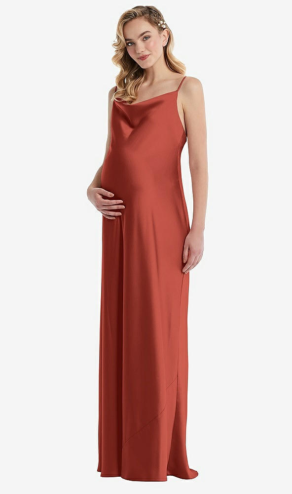Front View - Amber Sunset Cowl-Neck Tie-Strap Maternity Slip Dress