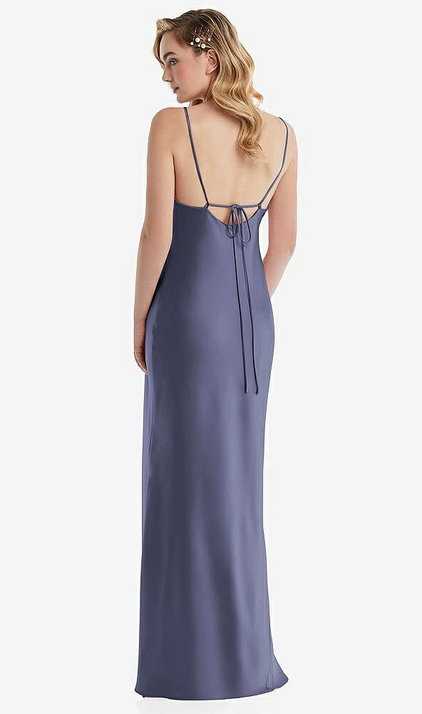 Back View - French Blue Cowl-Neck Tie-Strap Maternity Slip Dress