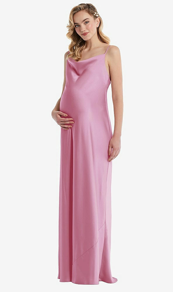 Front View - Powder Pink Cowl-Neck Tie-Strap Maternity Slip Dress