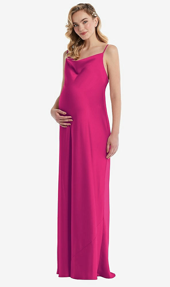 Front View - Think Pink Cowl-Neck Tie-Strap Maternity Slip Dress