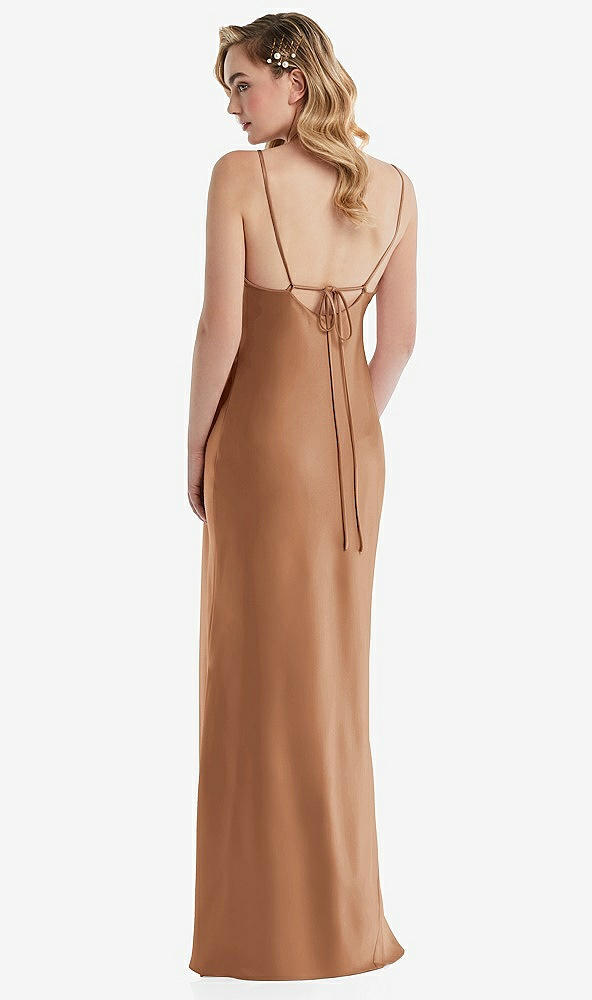 Back View - Toffee Cowl-Neck Tie-Strap Maternity Slip Dress